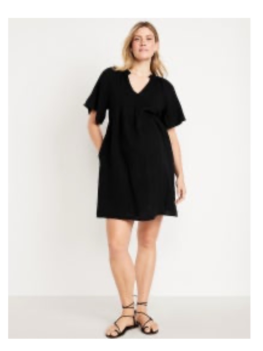 100% Cotton Black Short-Sleeve Dress